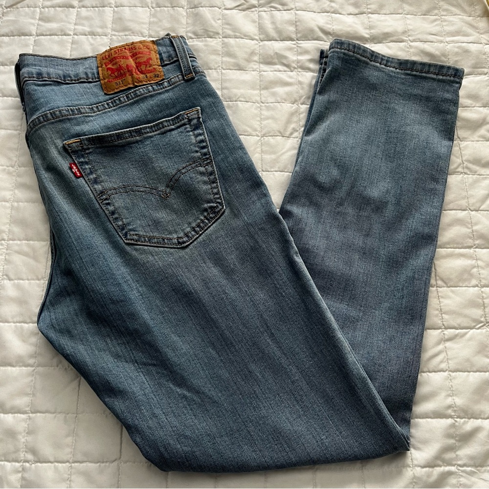 Levi's 511 Slim Fit Jeans Light Wash Denim Blue Zip Fly Mens Size 34x32